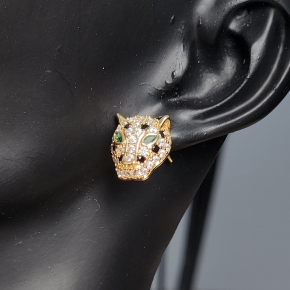 Gold Panther Stud Earrings - Picture 6 of 6